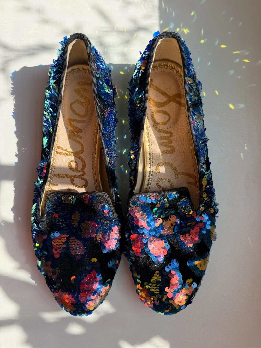 Sam Edelman Black Loafers with Blue and Multicolor Sequins